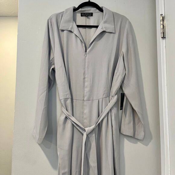 ELOQUII Gray Long Sleeve Belted Zipper-Front Jumpsuit size 16 Plus - Picture 1 of 6